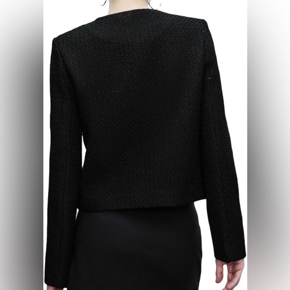 Cropped Crew Neck Casual Tweed Blazer Elegant Slim Jacket with Fake Pocket7 - Picture 4 of 6